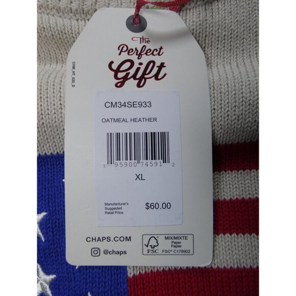 Chaps Men's Crewneck‎ American Flag Sweater Off White Size XL - Picture 9 of 11